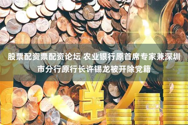 股票配资票配资论坛 农业银行原首席专家兼深圳市分行原行长许锡龙被开除党籍